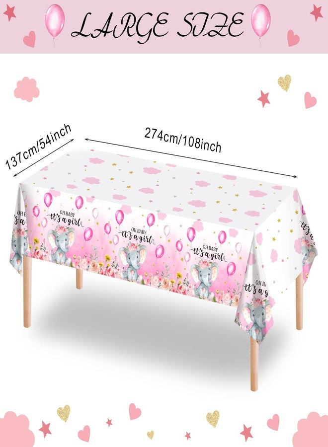 FunnyPars 3 Pack Elephant Baby Shower Decorations - Plastic Tablecloth Table Cover Backdrop for Boy Girl Gender Party Supplies, 54 x 108 Inch, Pink - Image 4